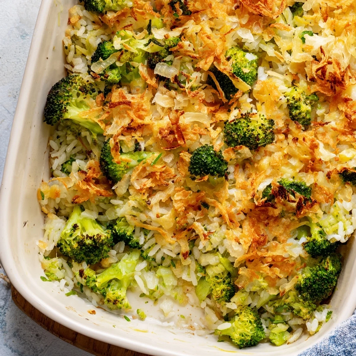 Golden, bubbly Cheesy Broccoli and Rice All-in-One Bake, perfect for a cozy weeknight dinner.