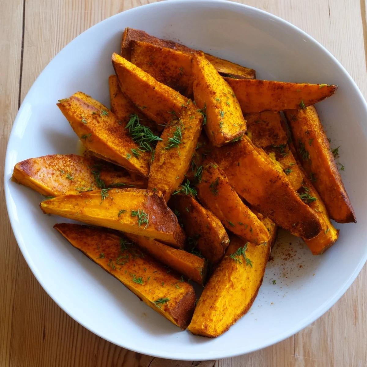 Perfectly seasoned and baked crispy oven-baked sweet potato wedges, ideal for dipping into your favorite sauce.