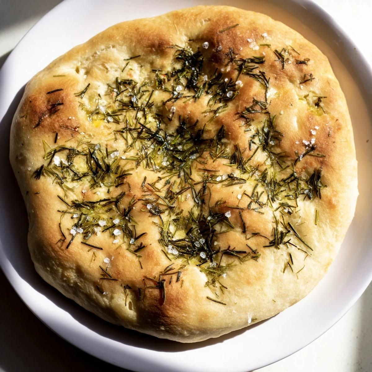 Freshly baked Quick Homemade Flatbread with Rosemary and Sea Salt, golden brown with crispy edges.