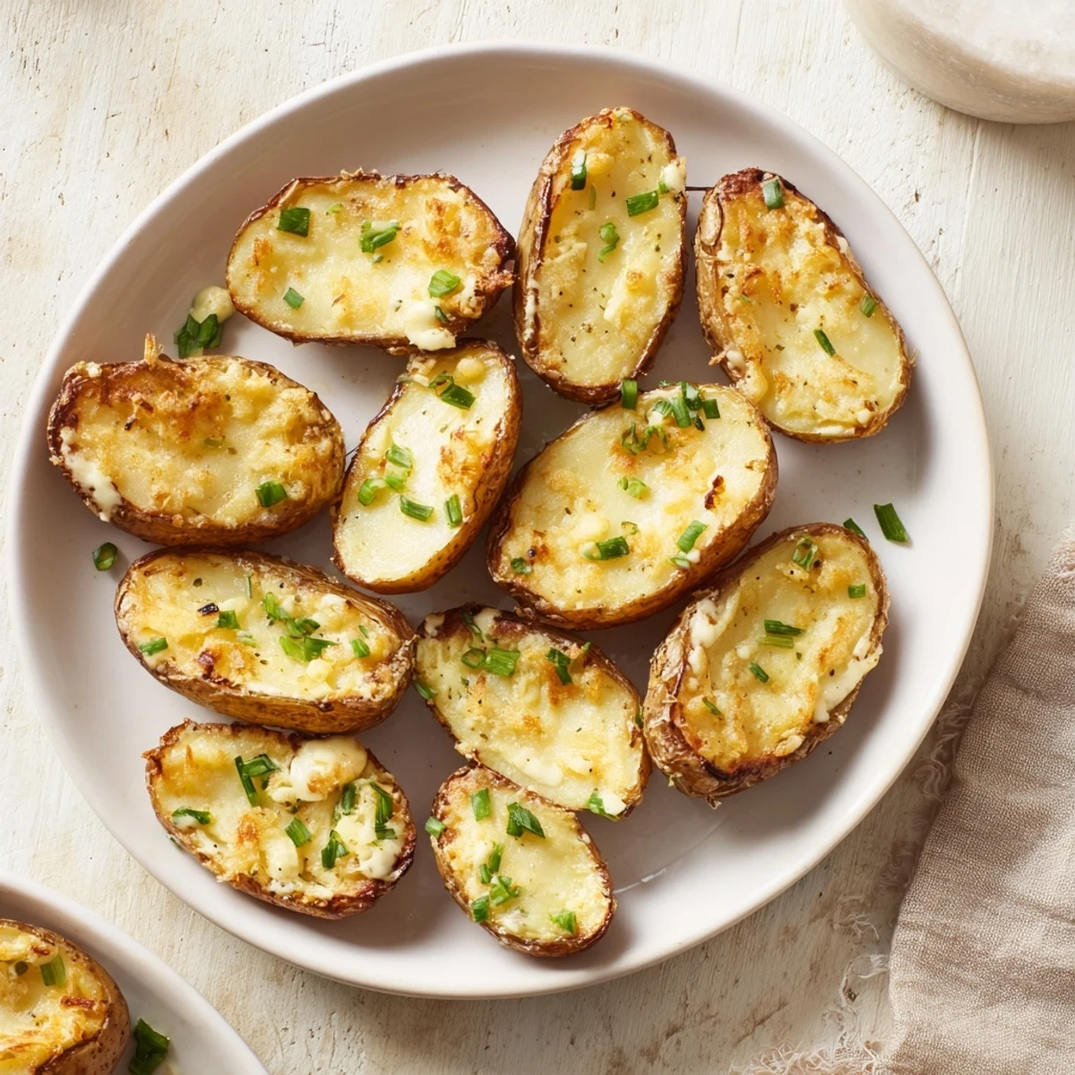 Golden, crispy garlic butter roasted smash potatoes, aromatic with herbs, ready to serve as a side.