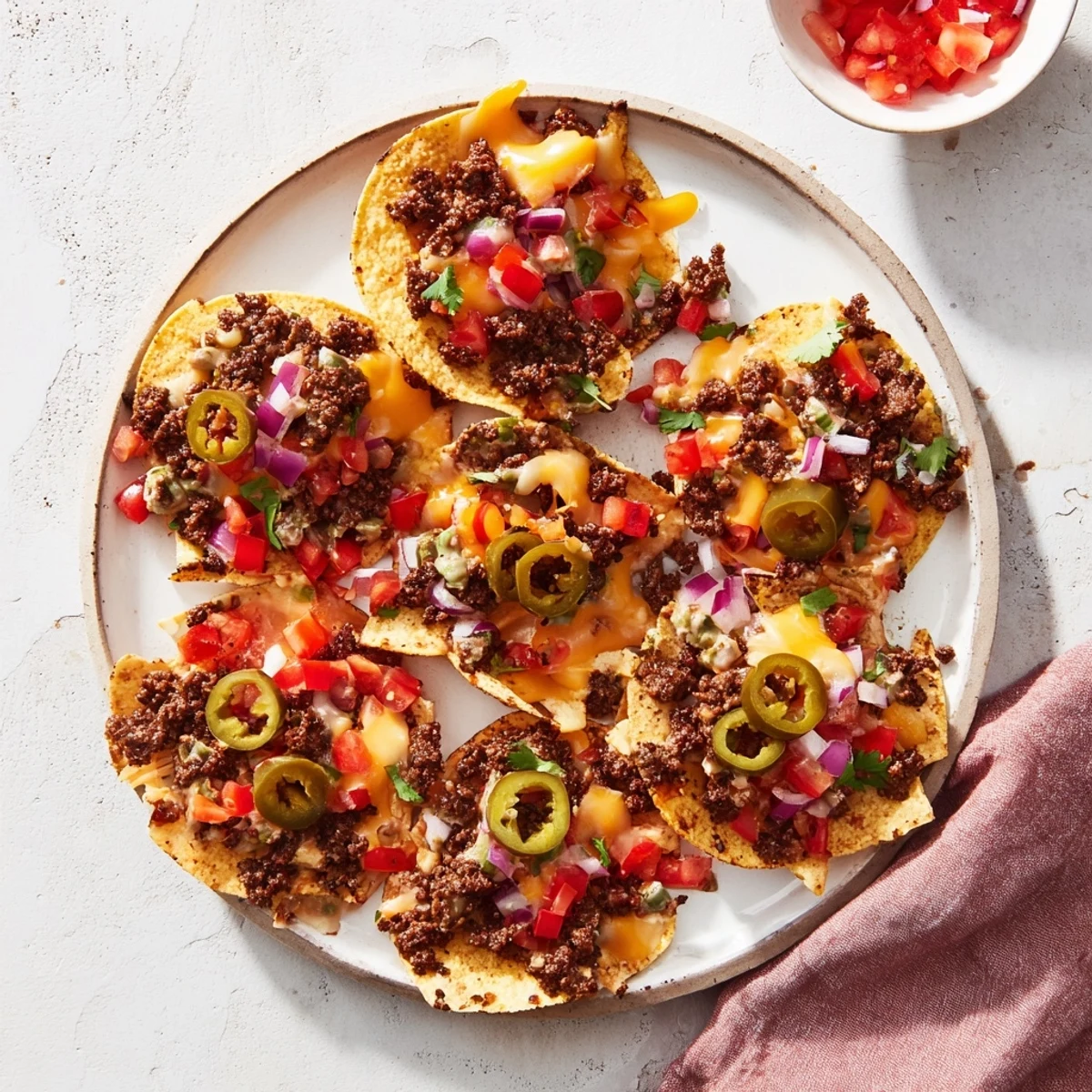 Sheet pan beef nachos, a delicious Tex-Mex appetizer overflowing with melted cheese and fresh toppings.