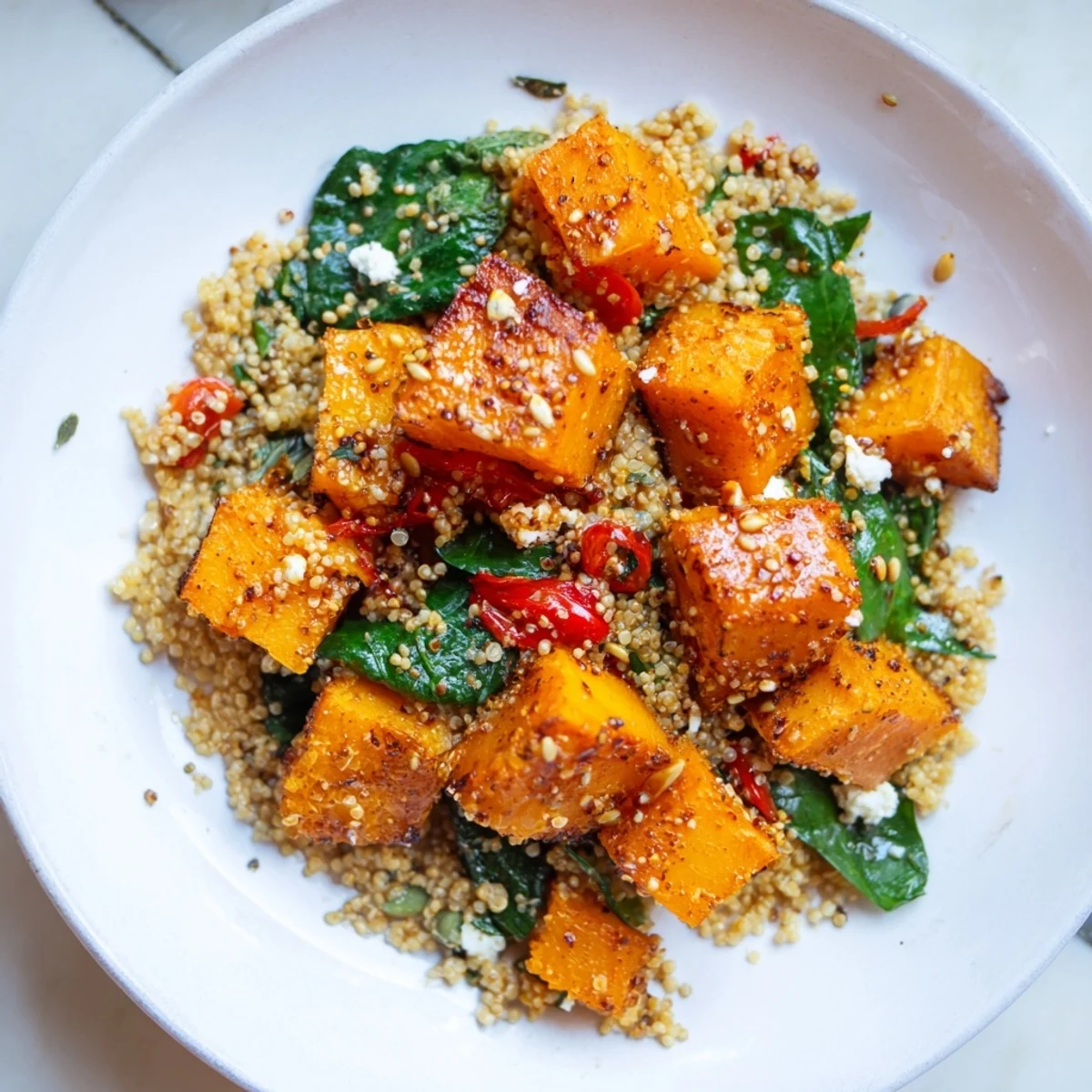 The rich golden hue of the Honey-Roasted Butternut Squash Bowl makes it a feast for the eyes.