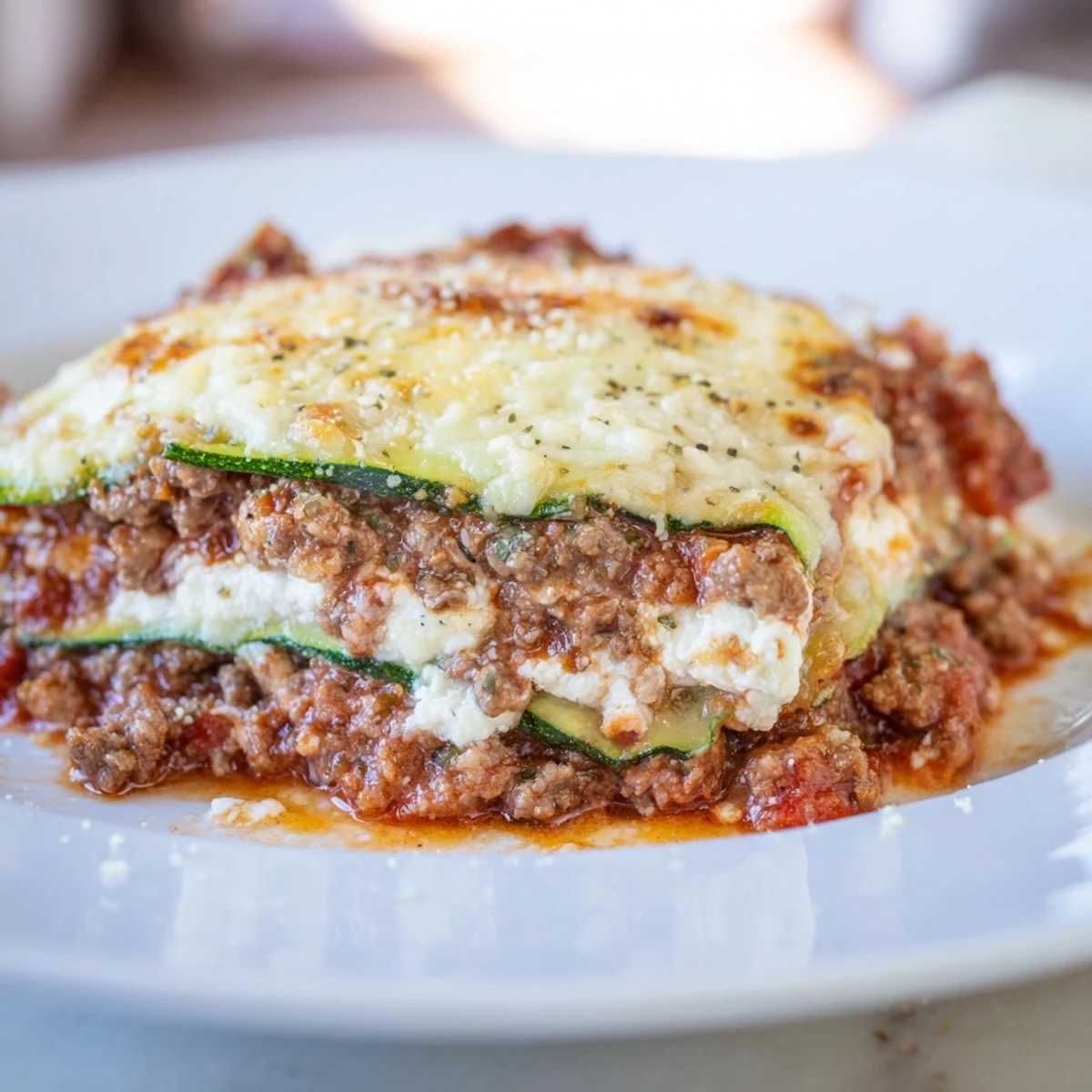 Sizzling Zucchini Lasagna Skillet featuring tender zucchini ribbons, ricotta, and delicious Italian flavors.