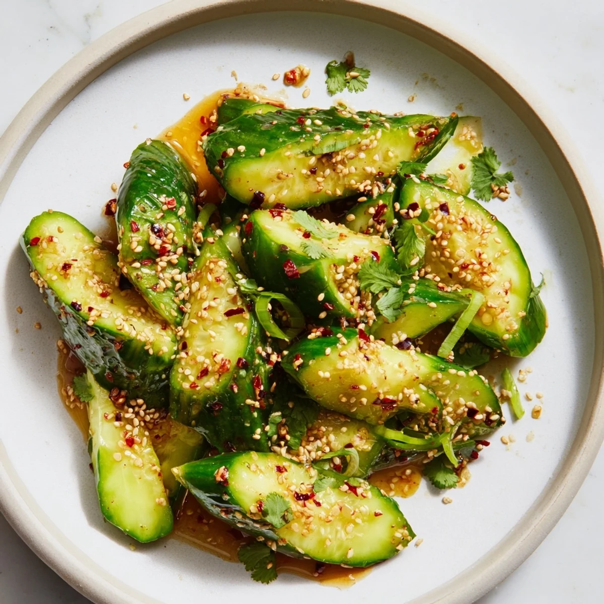 Crisp, vibrant Zesty Shake Cucumber Salad, a refreshing Asian-inspired vegan side dish, ready to enjoy.