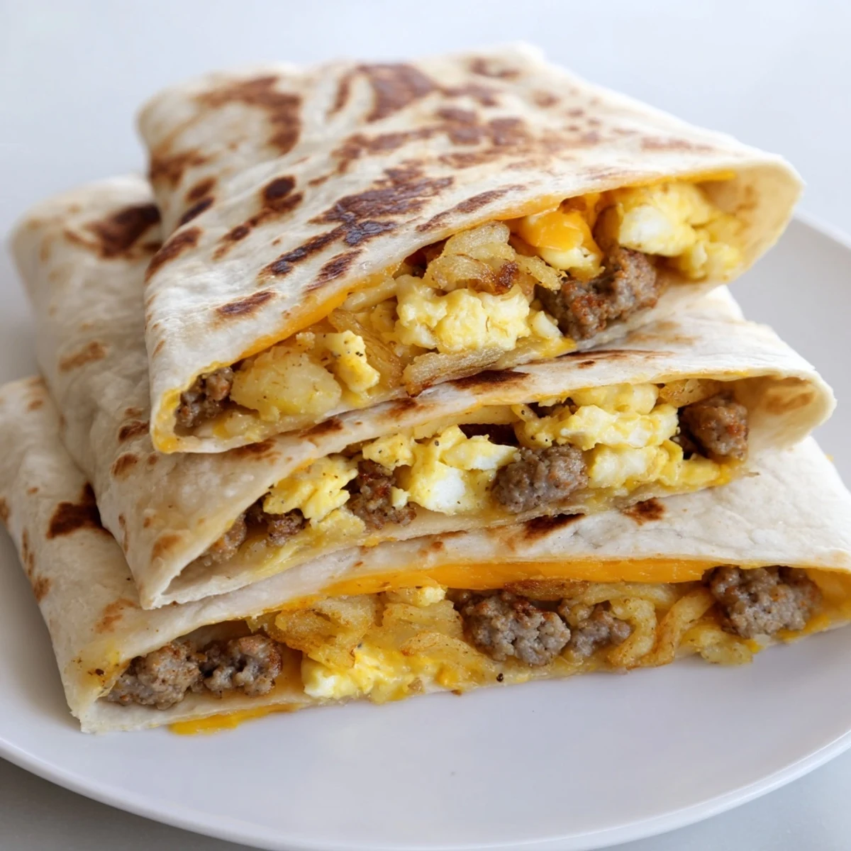 Breakfast Crunchwrap Hack with a crispy exterior and cheesy, egg-filled interior.