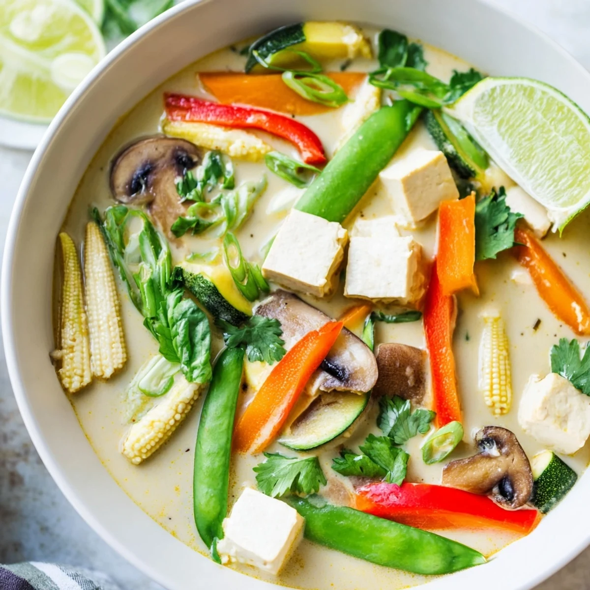 Thai Green Curry Coconut Soup with vibrant vegetables, a hearty and aromatic meal.