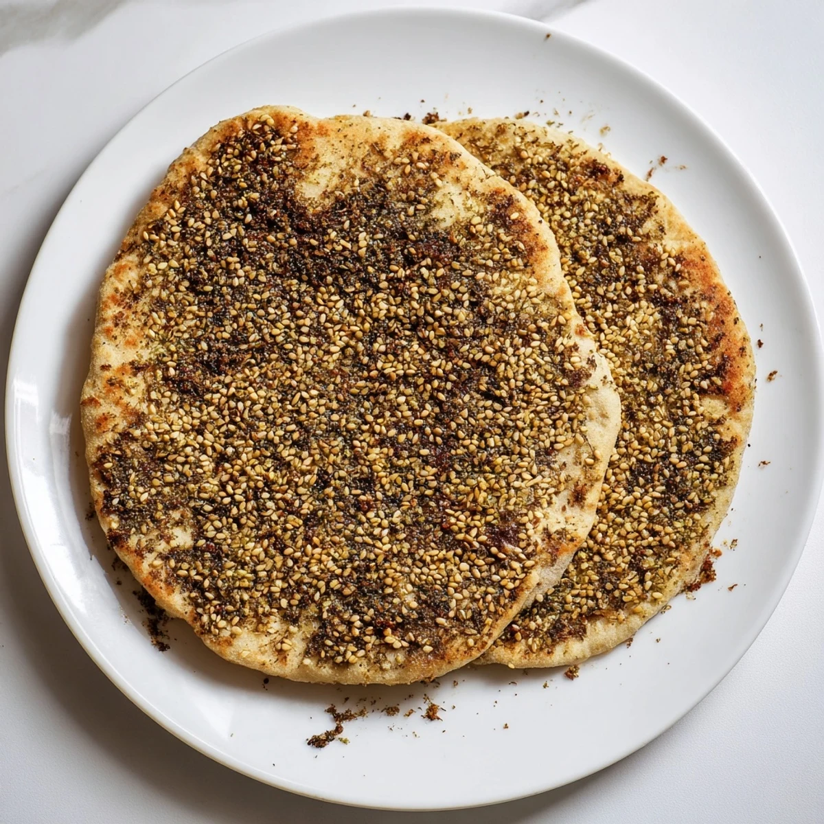 The beautiful aroma of Levantine Zaatar Bread, infused with sesame and olive oil, fresh from the oven.