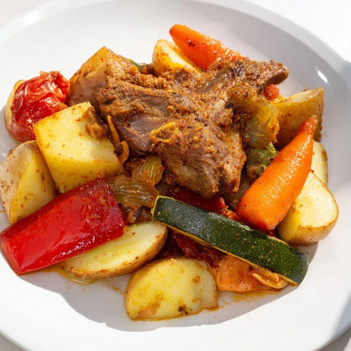 Tender Jordanian Zarb, with juicy lamb and vibrant vegetables, ready for serving after slow cooking.