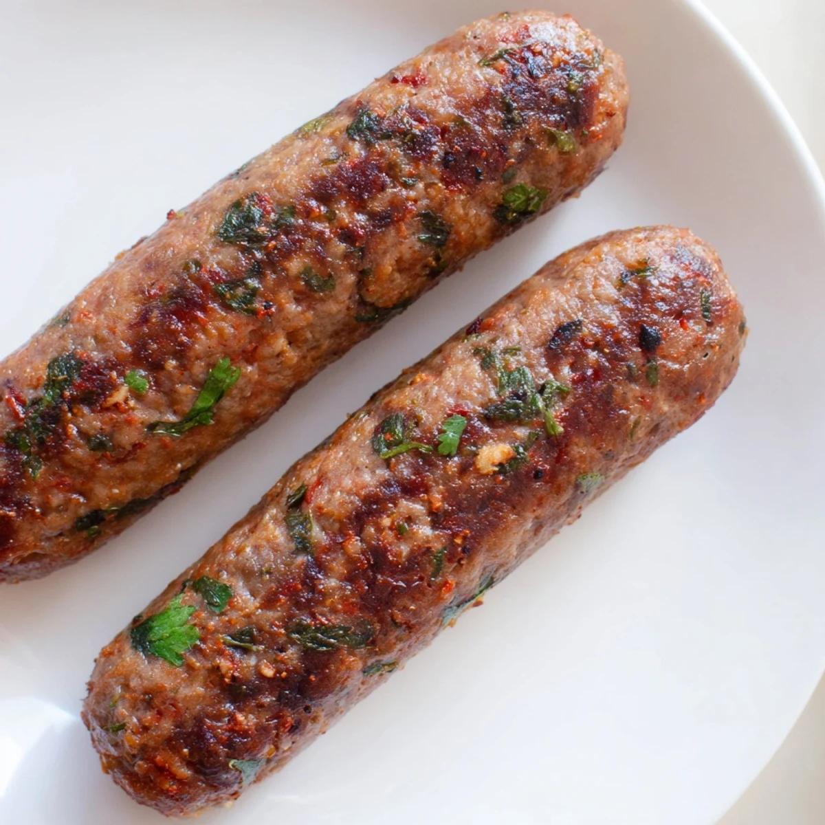 Grilled Tunisian Merguez sausage links: a vibrant photo showing spiced sausage sizzling on the grill.