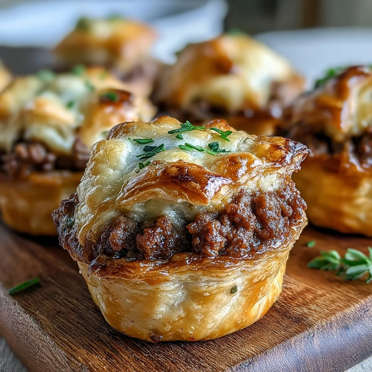 Freshly baked Mini Beef Tourtières arranged on a serving platter, ready to be dipped into tangy Dijon mustard. 