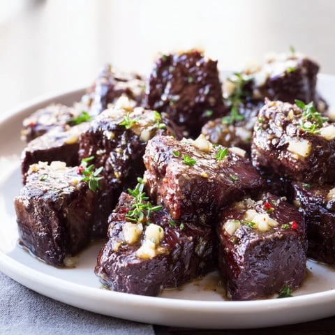 Skillet-Seared Steak Bites glistening in garlic butter, a quick and delicious weeknight meal.