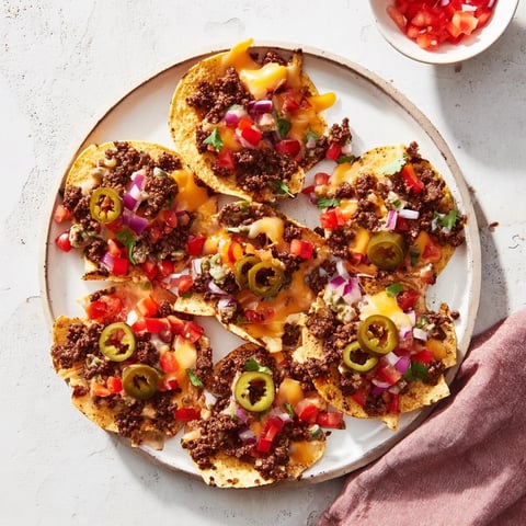 Sheet pan beef nachos, a delicious Tex-Mex appetizer overflowing with melted cheese and fresh toppings.