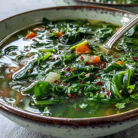 A bowl of Swiss Chard Soup with tender green leaves, carrot coins, and fresh parsley floating in a light, savory broth.