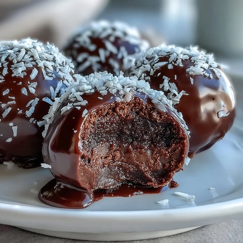 Frosted homemade chocolate truffles with cocoa powder and chopped nuts on a wooden board.