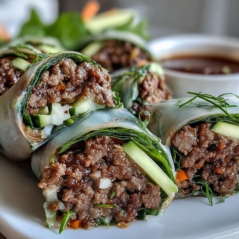 Fresh Thai Basil Beef Rolls filled with savory ground beef, crisp cucumbers, and carrots, served with a spicy dipping sauce.