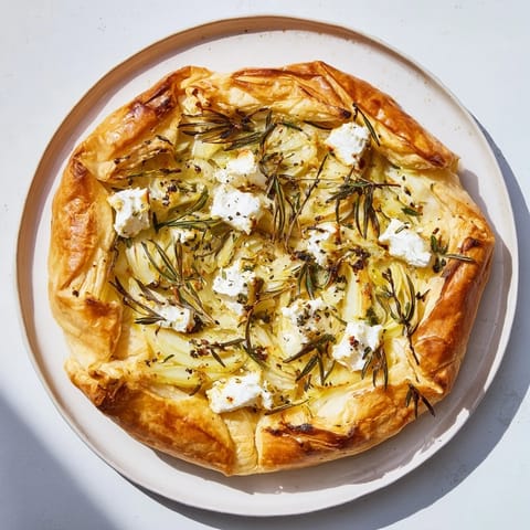 Close-up of a rustic, savory Decadent Caramelized Onion and Goat Cheese Tart, showcasing its creamy filling.