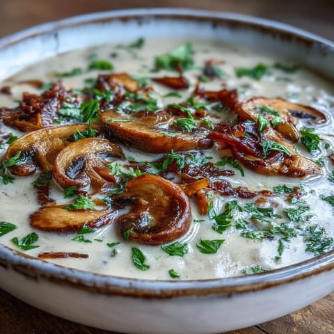 Steaming pot of earthy mushroom soup, highlighting sautéed mushrooms and carrots with a wooden ladle.