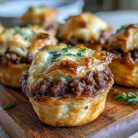 Freshly baked Mini Beef Tourtières arranged on a serving platter, ready to be dipped into tangy Dijon mustard. 
