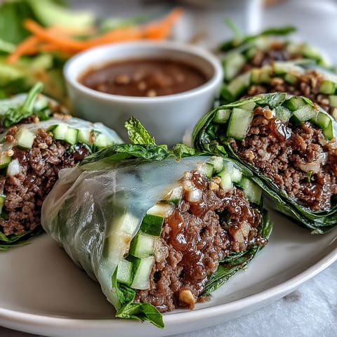 A vibrant close-up of Thai Basil Beef Rolls, showcasing colorful vegetables and herbs wrapped in soft, translucent rice paper.