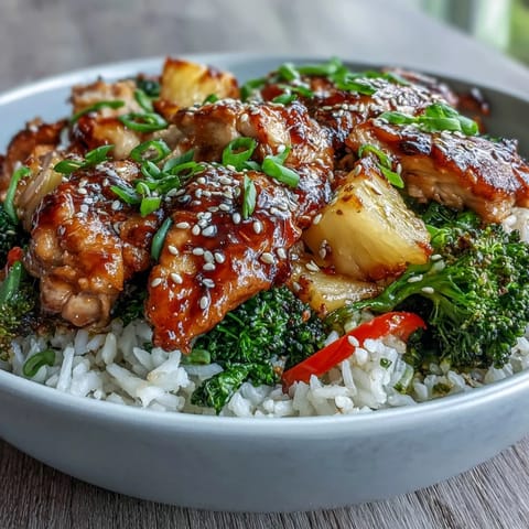 Teriyaki Chicken and Rice Bowl with tender glazed chicken, fluffy rice, and crisp vegetables on a plate.