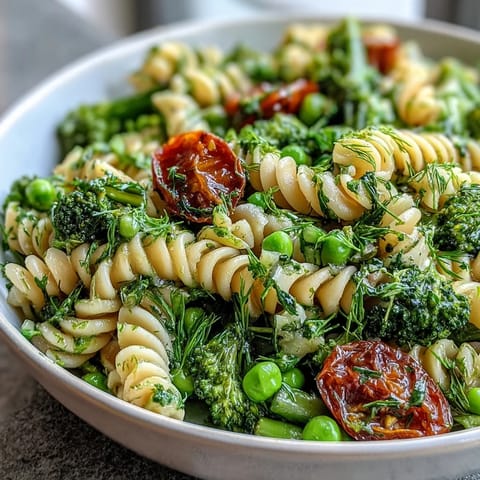 Spring Garden Pasta Salad with Broccoli and Peas - a colorful, fresh dish tossed with lemon-herb dressing and crisp vegetables.