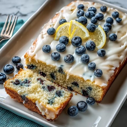 A golden sheet cake dotted with juicy blueberries and bright lemon zest, perfect for a festive baby shower dessert table.