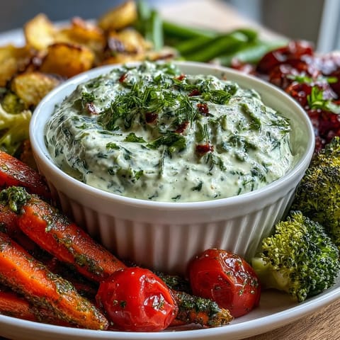 A colorful platter of fresh vegetables served with creamy Green Goddess dip for a healthy snack or party appetizer.
