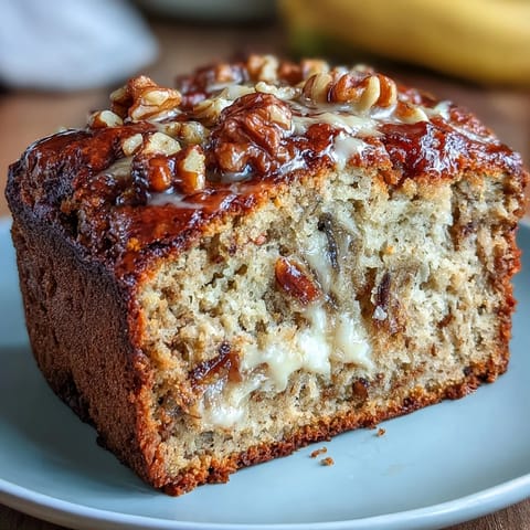High-protein banana bread with Greek yogurt, sliced and ready to serve, featuring a golden-brown crust and moist crumb texture.