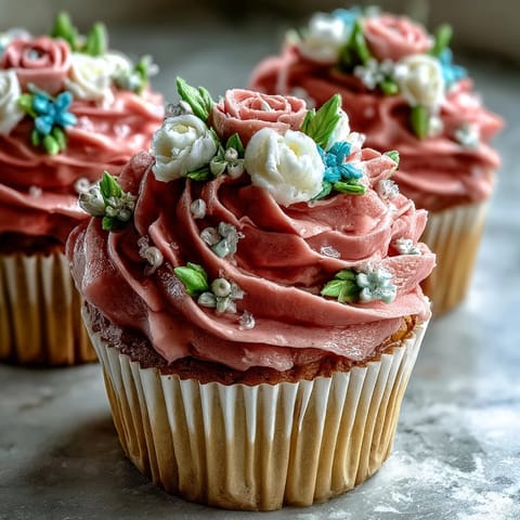 Baby in Bloom Floral Cupcakes with Pastel Buttercream - soft vanilla cupcakes topped with delicate piped buttercream flowers in pastel shades of pink, yellow, and lavender.