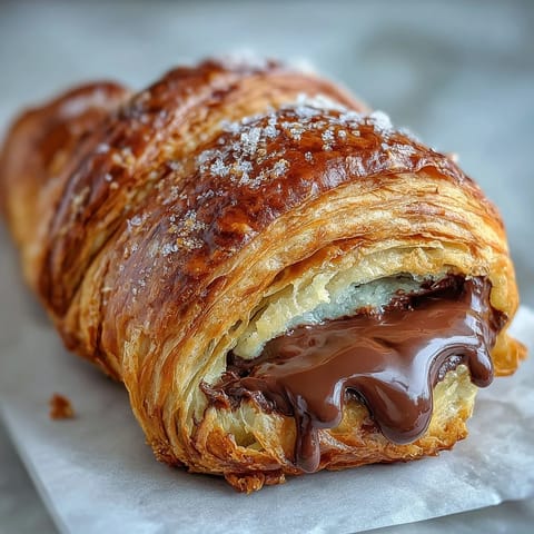 Flaky sourdough croissants filled with rich dark chocolate, perfect for a decadent breakfast or sweet treat.  