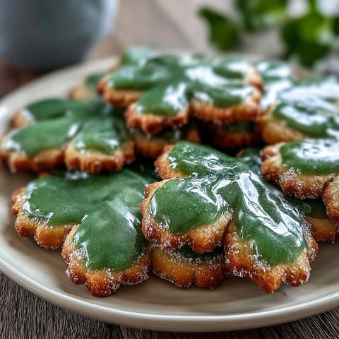 Delightful green-iced shamrock cookies, perfect for festive holiday baking and sharing with friends.  