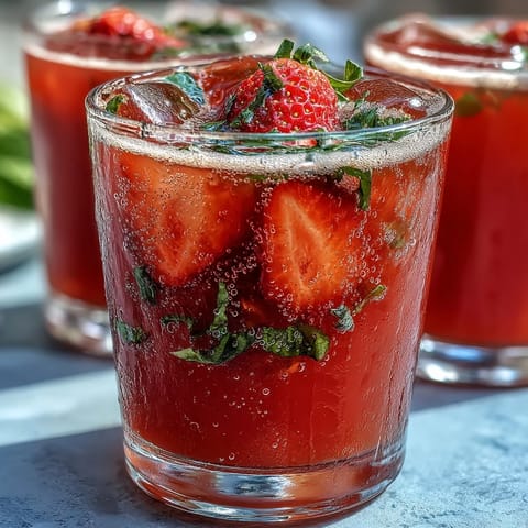Vibrant pitcher of strawberry basil lemonade mocktail with fresh strawberries, basil leaves, and lemon slices, perfect for summer parties.