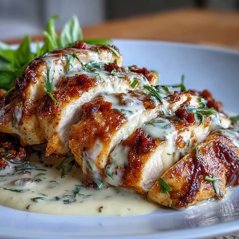 Creamy Marry Me Chicken with sun-dried tomatoes, bathed in a luxurious garlic Parmesan sauce.