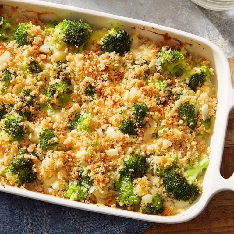 A close-up of a steaming bowl of Cheesy Broccoli and Rice All-in-One Bake with melted cheese and tender broccoli.