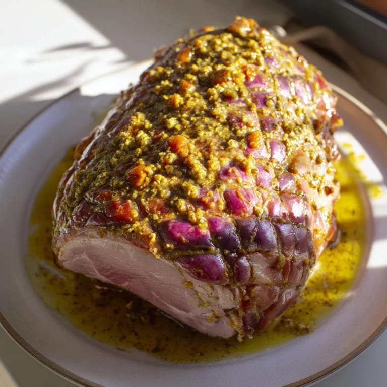 Savor the aroma of this juicy Slow-Cooked Honey Glazed Ham presented with orange slices and glaze.