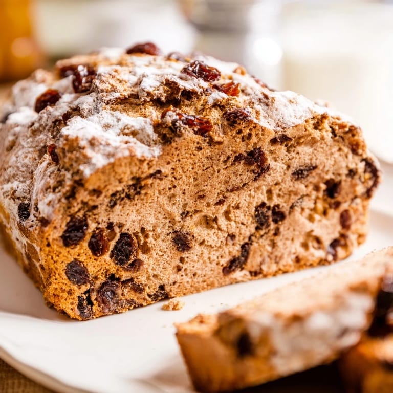 Golden-brown Homemade Cinnamon Swirl Raisin Bread with hints of cinnamon, perfect for toasting and enjoying.