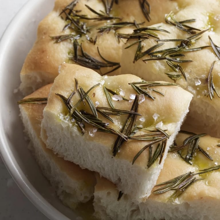 Warm, toasted Quick Homemade Flatbread with Rosemary and Sea Salt, seasoned and ready to eat.