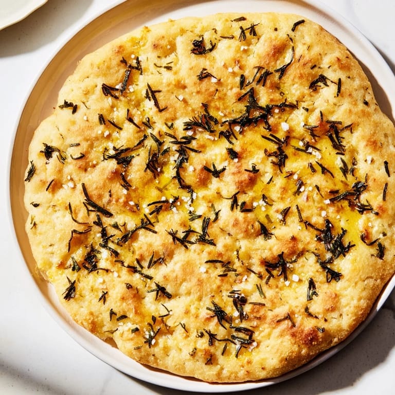 A close-up of Quick Homemade Flatbread with Rosemary and Sea Salt, showing flaky salt crystals.
