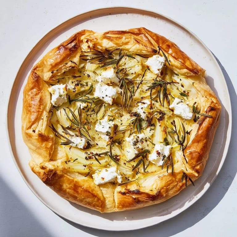 Close-up of a rustic, savory Decadent Caramelized Onion and Goat Cheese Tart, showcasing its creamy filling.