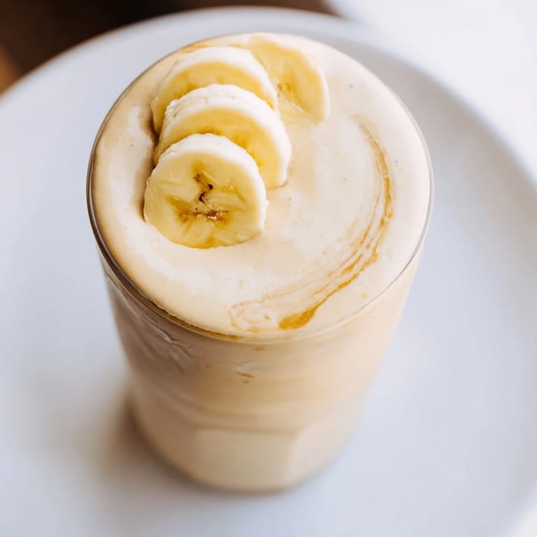 The creamy Peanut Butter Banana Smoothie is perfectly blended, revealing a hint of vanilla flavor perfect for breakfast.