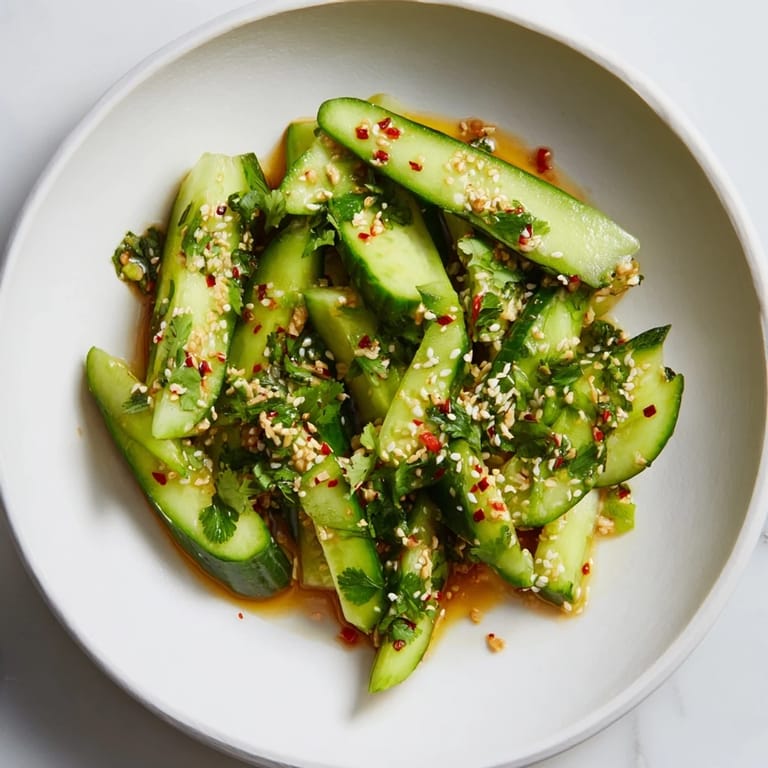 Tangy Zesty Shake Cucumber Salad with glistening cucumbers, tossed in a flavorful sesame dressing for a cool bite.
