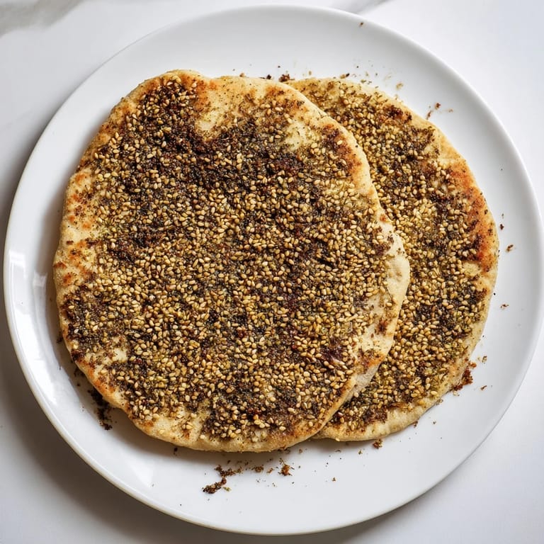 The beautiful aroma of Levantine Zaatar Bread, infused with sesame and olive oil, fresh from the oven.