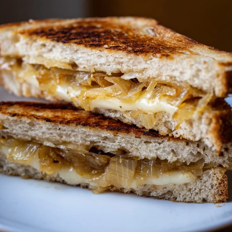 Golden-brown bread encases creamy Havarti and savory leeks for a delicious Havarti & Caramelized Leek Grilled Cheese.