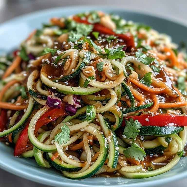 A vibrant bowl of Raw Vegetable Noodle Salad with red cabbage and bell pepper, served as a light vegan lunch.  