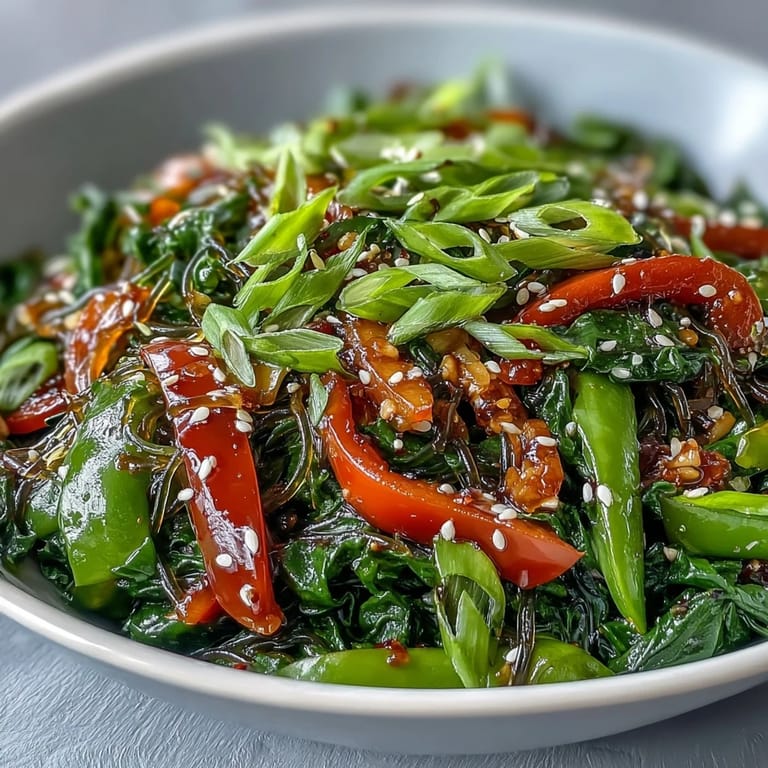 Healthy kelp noodle stir-fry featuring julienned carrots, fresh spinach, and a light gluten-free sauce.
