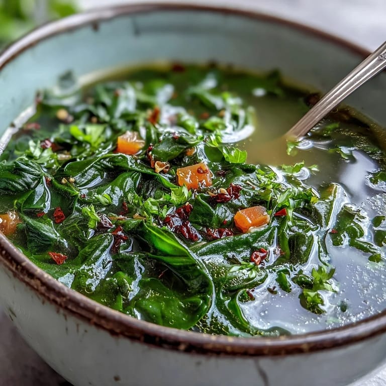 Swiss Chard Soup simmered in a pot, featuring garlic-infused broth with celery, carrots, and vibrant leafy greens for a wholesome meal.