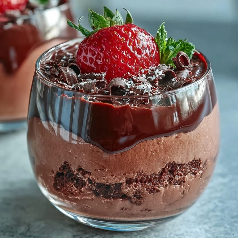 Indulgent Chocolate-Covered Strawberry Mousse served in a stemmed glass with a rich chocolate ganache drizzle.
