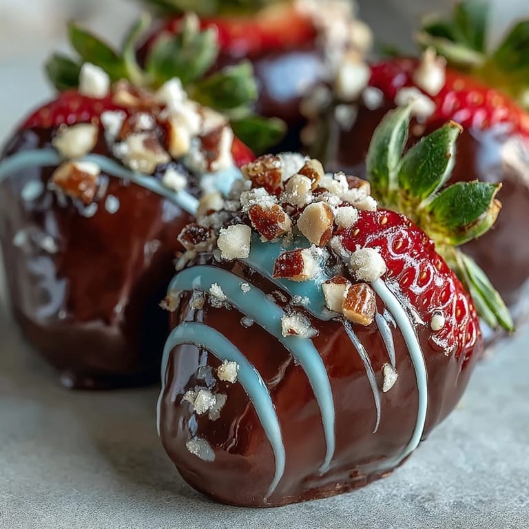 Chocolate-Covered Strawberries with white chocolate drizzle and chopped nut toppings for a festive treat.
