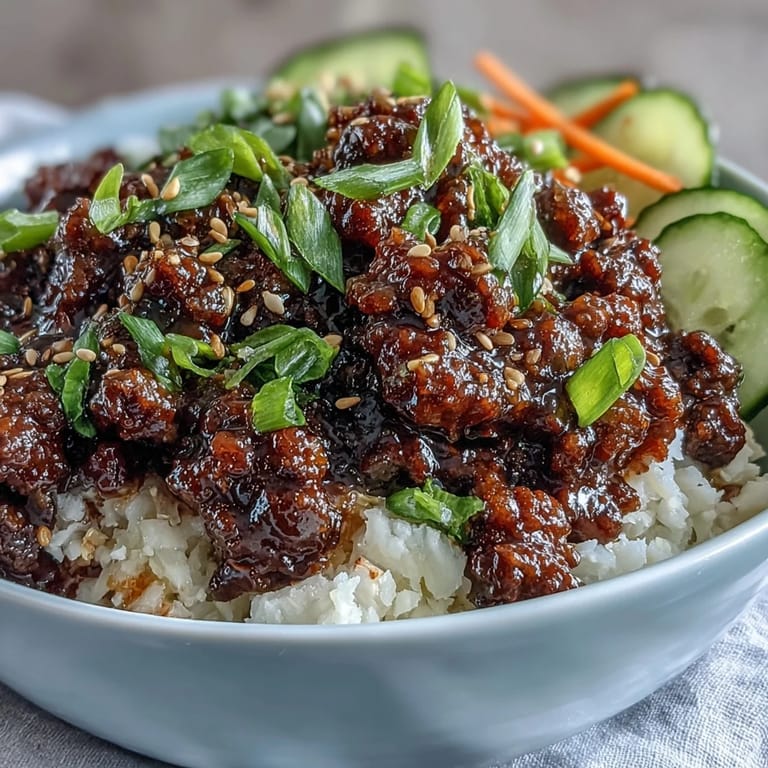 A close-up of a fresh, gluten-free Easy Korean Beef Bowl ready to be enjoyed.