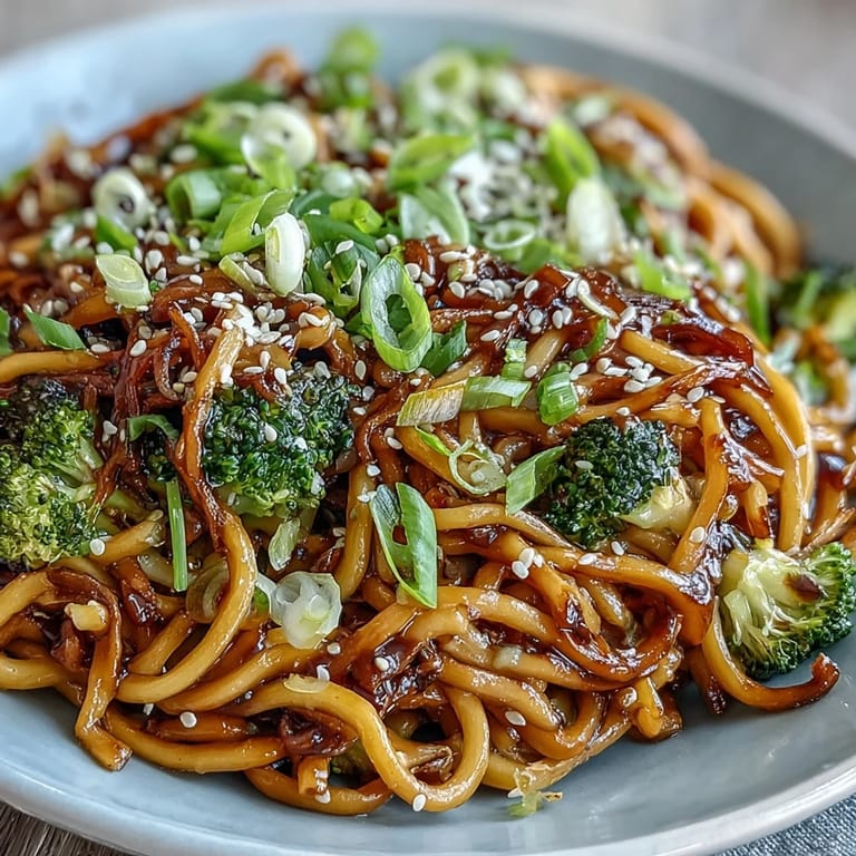 Close-up of vibrant Asian Teriyaki Noodle Bowl, featuring tender noodles, crunchy veggies, and a drizzle of rich sauce in a cozy home kitchen.